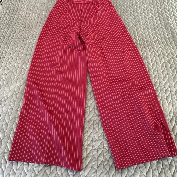 Stylish Asymmetrical Burgundy Striped Pants - Picture 10 of 10